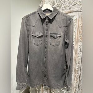 All Saints Charcoal Corduroy-Collar Shirt